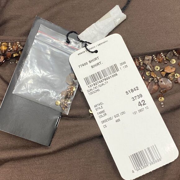 ESCADA Brown Beaded Sequined Beaded Blouse 42 Nwt - Picture 9 of 13